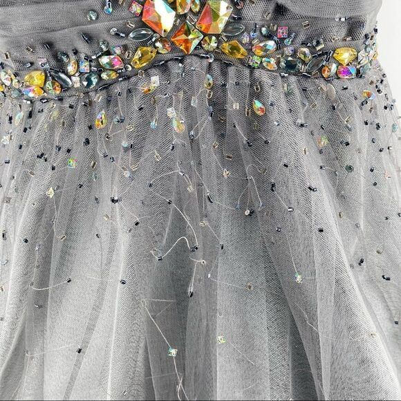 Jovani Pewter Beaded Strapless Prom Gala Pageant Mermaid Evening Gown Size 0 - Picture 7 of 17
